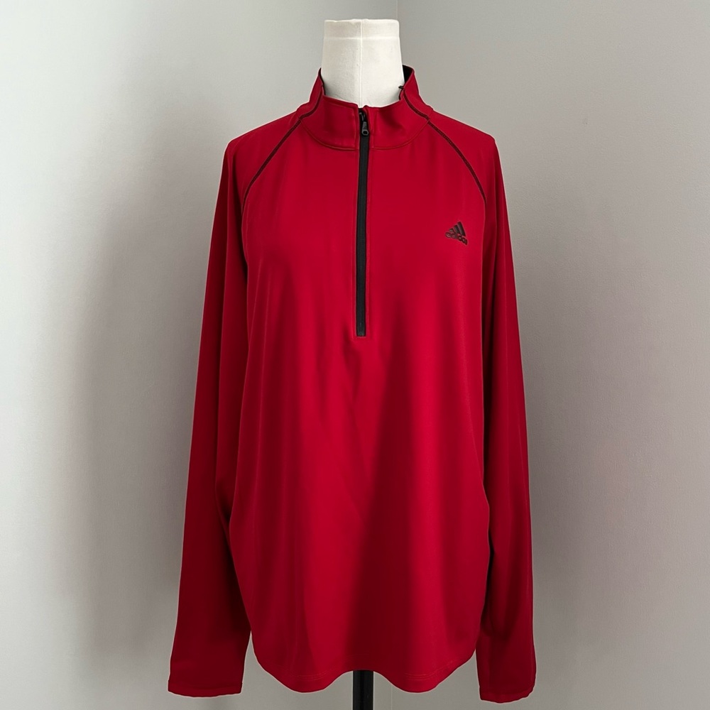Adidas Men's Red Quarter Zip Longsleeve Polo Pullover